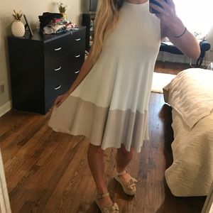 White and tan sleeveless dress